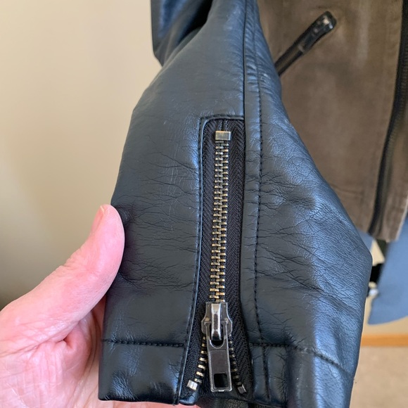 William Rast Canvas and Faux Leather Moto Jacket, Sz XS; khaki green/black - Picture 3 of 4